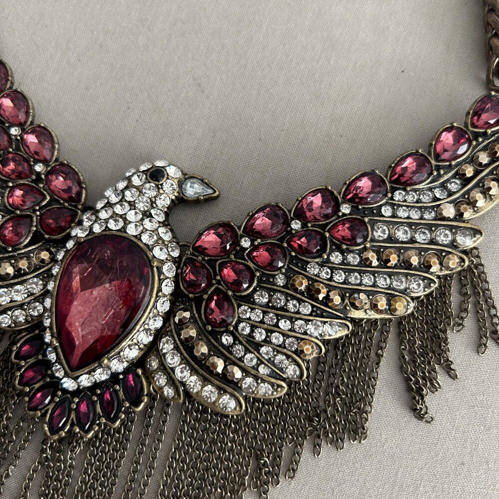 Zara Rhinestone Bird Rustic Statement Necklace - image 3